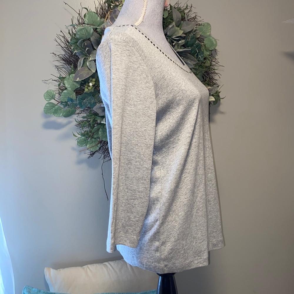 3/4 sleeve scoop neck relaxed t-shirt for women light grey/gray XL - Picture 3 of 10